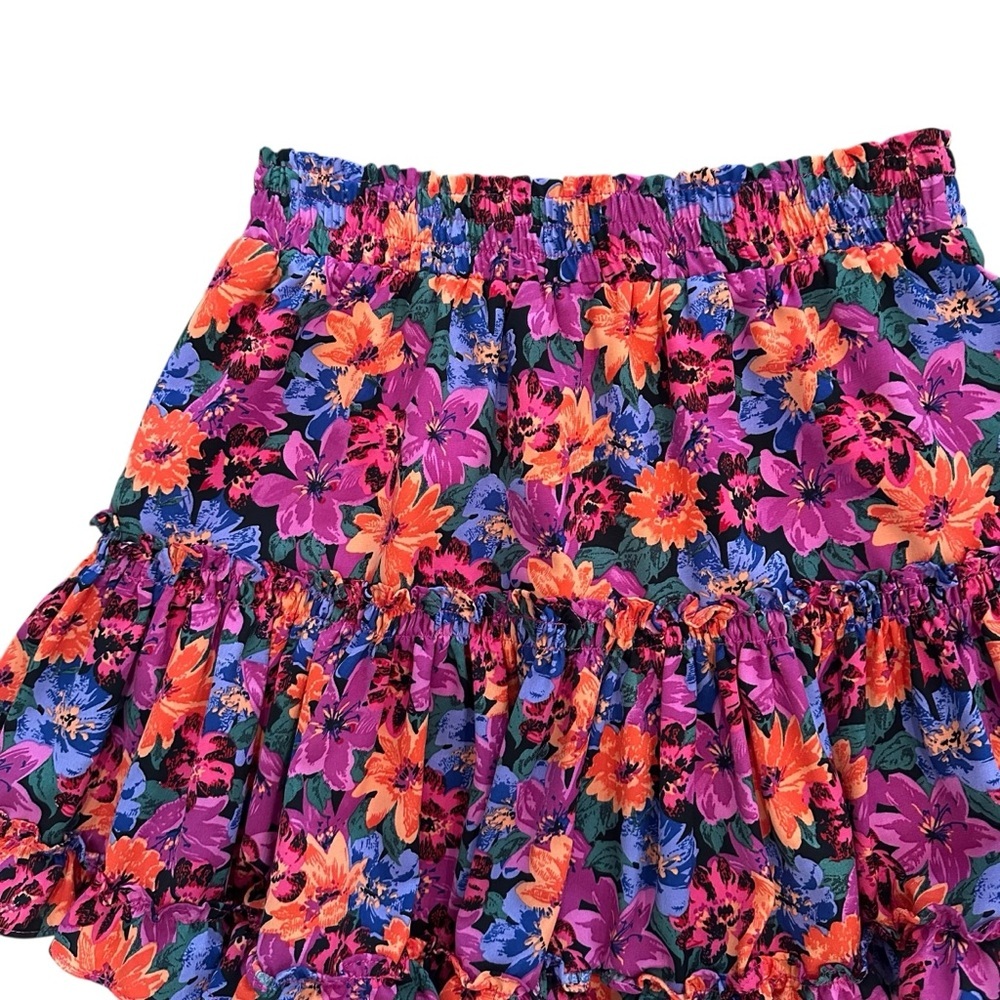 THML Women's Small Flirty Mini Ruffle Colorful Flowy Cottage Floral Trendy Skirt - Picture 3 of 4